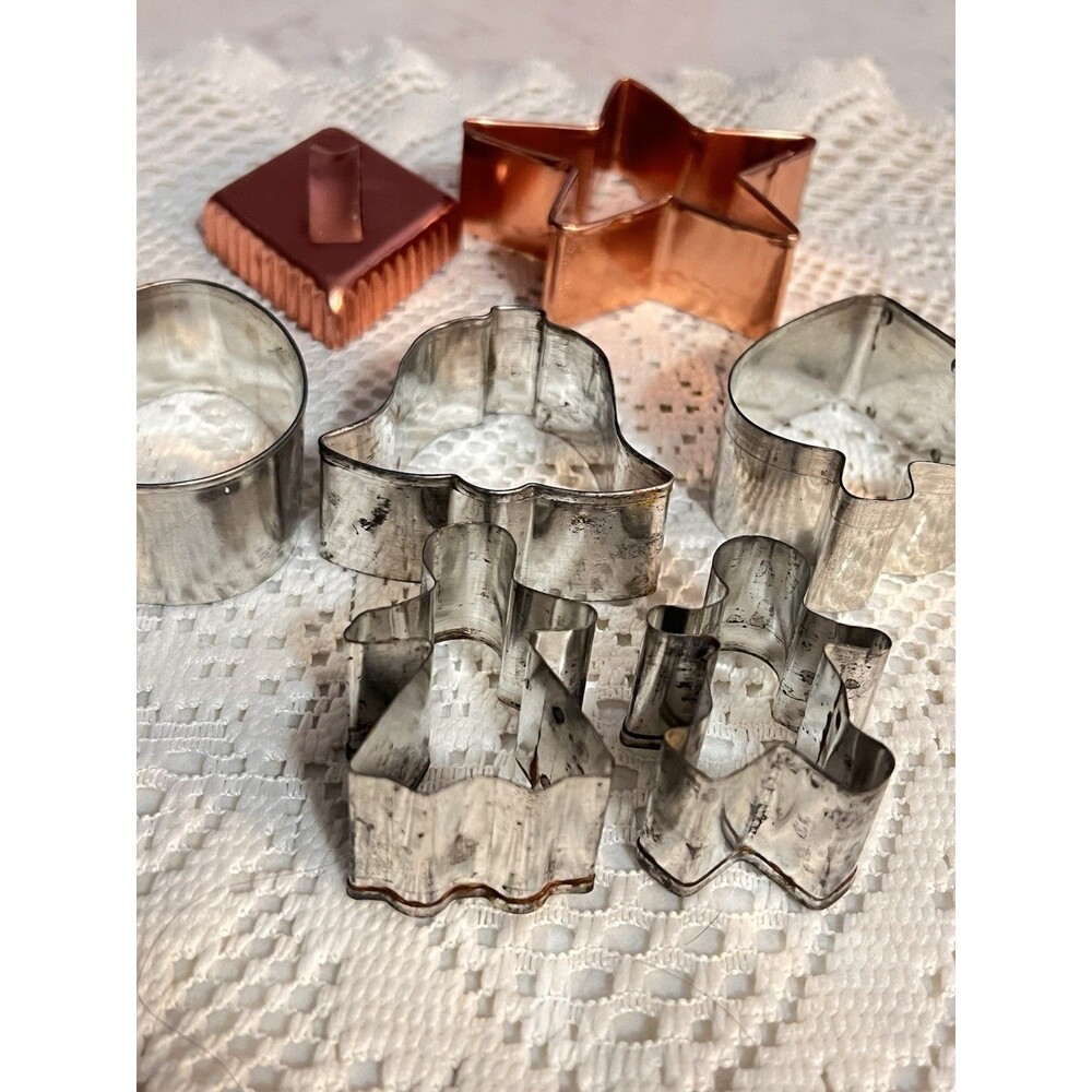 Vintage Cookie Cutter Lot of 8 Copper & Tin Star Duck Angel Bell Heart Christmas